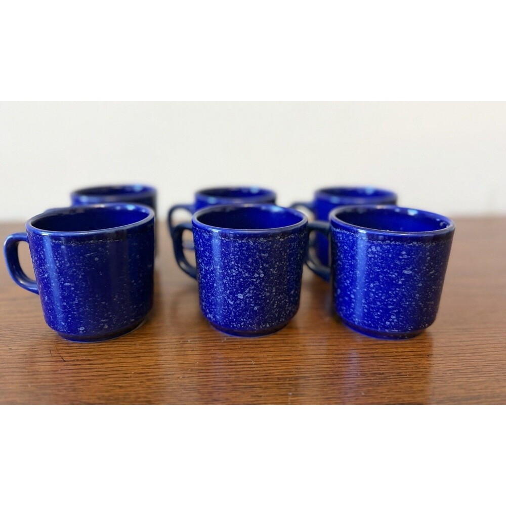 Enamelware Blue White Speckled Coffee Cups Camping 8oz Set of 6